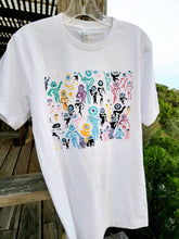 Load image into Gallery viewer, ABSTRACT ARTSY WHITE T-SHIRT BASED ON PEEPS, BY MONA HELMY ART