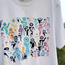 Load image into Gallery viewer, ABSTRACT ARTSY WHITE T-SHIRT BASED ON PEEPS, BY MONA HELMY ART