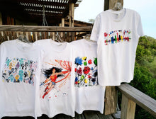 Load image into Gallery viewer, SAN ANTONIO SKYLINE ABSTRACT WHITE T-SHIRT, BASED ON MONA HELMY ART FIESTA SA