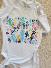 Load image into Gallery viewer, ABSTRACT ARTSY WHITE T-SHIRT BASED ON PEEPS, BY MONA HELMY ART