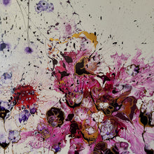 Load image into Gallery viewer, MIXED EMOTIONS, ORIGINAL PAINTING Size: 40" X 30" Medium: Acrylic, GLOSS FINISH Body: 1.5" edge gallery canvas, Year: 2022 Artist: Mona Helmy Inspiration: femininity meets royalty Mona's Blossom Collection: Free spirited abstract Flower art.... Happy flowers, happy gardens, happy forms radiating happy feelings.