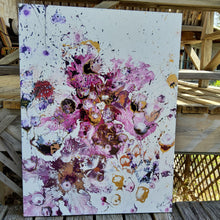 Load image into Gallery viewer, MIXED EMOTIONS, ORIGINAL PAINTING Size: 40" X 30" Medium: Acrylic, GLOSS FINISH Body: 1.5" edge gallery canvas, Year: 2022 Artist: Mona Helmy Inspiration: femininity meets royalty Mona's Blossom Collection: Free spirited abstract Flower art.... Happy flowers, happy gardens, happy forms radiating happy feelings.