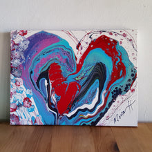 Load image into Gallery viewer, BIG HEART, ORIGINAL PAINTING Size: 24" X 18" Medium: Acrylic, Gloss finish Body: 1.5" edge gallery canvas Year: 2022 Artist: Mona Helmy Inspiration: Biggest heart I know Mona's Blossom Collection: Free spirited abstract Flower art.... Happy flowers, happy gardens, happy forms radiating happy feelings.
