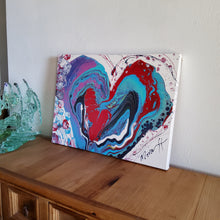 Load image into Gallery viewer, BIG HEART, ORIGINAL PAINTING Size: 24" X 18" Medium: Acrylic, Gloss finish Body: 1.5" edge gallery canvas Year: 2022 Artist: Mona Helmy Inspiration: Biggest heart I know Mona's Blossom Collection: Free spirited abstract Flower art.... Happy flowers, happy gardens, happy forms radiating happy feelings.