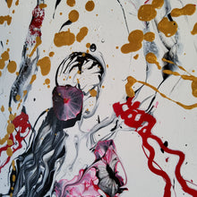 Load image into Gallery viewer, MARIPOSAS, ORIGINAL PAINTING Size: Triptych, 3 canvases each is 36" X 12" Medium: Acrylic, Gloss finish Body: 1.5" edge gallery canvas Year: 2022 Artist: Mona Helmy Inspiration: Belly Dancing Mona's Blossom Collection: Free spirited abstract Flower art.... Happy flowers, happy gardens, happy forms radiating happy feelings.