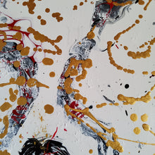 Load image into Gallery viewer, MARIPOSAS, ORIGINAL PAINTING Size: Triptych, 3 canvases each is 36" X 12" Medium: Acrylic, Gloss finish Body: 1.5" edge gallery canvas Year: 2022 Artist: Mona Helmy Inspiration: Belly Dancing Mona's Blossom Collection: Free spirited abstract Flower art.... Happy flowers, happy gardens, happy forms radiating happy feelings.