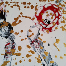 Load image into Gallery viewer, MARIPOSAS, ORIGINAL PAINTING Size: Triptych, 3 canvases each is 36" X 12" Medium: Acrylic, Gloss finish Body: 1.5" edge gallery canvas Year: 2022 Artist: Mona Helmy Inspiration: Belly Dancing Mona's Blossom Collection: Free spirited abstract Flower art.... Happy flowers, happy gardens, happy forms radiating happy feelings.