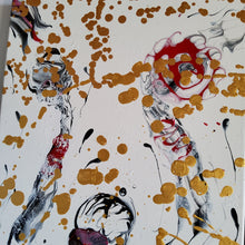 Load image into Gallery viewer, MARIPOSAS, ORIGINAL PAINTING Size: Triptych, 3 canvases each is 36" X 12" Medium: Acrylic, Gloss finish Body: 1.5" edge gallery canvas Year: 2022 Artist: Mona Helmy Inspiration: Belly Dancing Mona's Blossom Collection: Free spirited abstract Flower art.... Happy flowers, happy gardens, happy forms radiating happy feelings.
