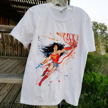 Load image into Gallery viewer, WONDER WOMAN ABSTRACT ARTSY WHITE T-SHIRT BASED ON MONA HELMY ART PAINTING

