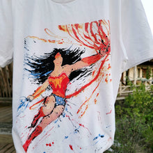 Load image into Gallery viewer, WONDER WOMAN ABSTRACT ARTSY WHITE T-SHIRT BASED ON MONA HELMY ART PAINTING
