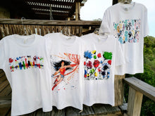 Load image into Gallery viewer, ABSTRACT ARTSY WHITE T-SHIRT BASED ON ORGIONAL PAINTING, PEEPS, BY MONA HELMY ART
