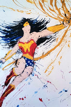 Load image into Gallery viewer, WONDER WOMAN SUPER MAN TWO SIDES 6X9 PRINTED CARD, BASED ON MONA HELMY ART PAINTING
