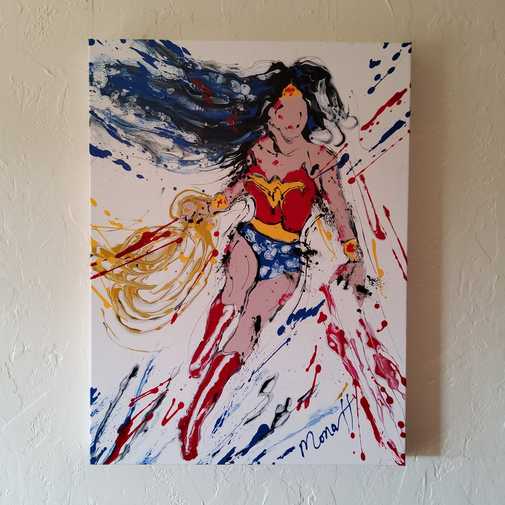 WONDER WOMAN RED 18 x 24 ORIGINAL PAINTING Mona Helmy Art