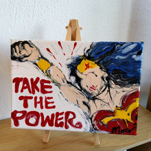Load image into Gallery viewer, TAKE THE POWER WONDER WOMAN MINI 7&quot; x 5&quot; ORIGINAL PAINTING
