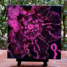 Load image into Gallery viewer, PRINCESS  ORIGINAL PAINTING   Size: 12&quot;x 12&quot;  Medium: Acrylic, glossy varnish  Body: 1.5&quot; edge gallery canvas  Year: 2022  Artist: Mona Helmy  Cancer pink ribbon inspired   Mona&#39;s Blossom Collection:  Free spirited abstract Flower art.... Happy flowers, happy gardens, happy forms radiating happy feelings.
