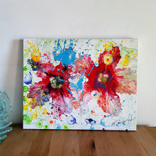 Load image into Gallery viewer, TWINS STROLLING, ORIGINAL PAINTING  Size: 30&quot; X 24&quot;  Medium: Acrylic, Gloss finish  Body: 1.5&quot; edge gallery canvas  Year: 2022  Artist: Mona Helmy  Inspiration: Morning Walk hand in hand  Mona&#39;s Blossom Collection:  Free spirited abstract Flower art.... Happy flowers, happy gardens, happy forms radiating happy feelings.
